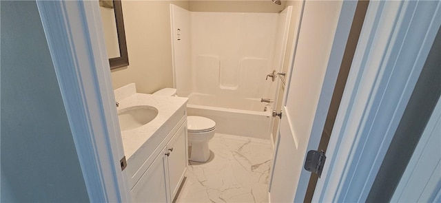 full bathroom featuring vanity, tub / shower combination, and toilet