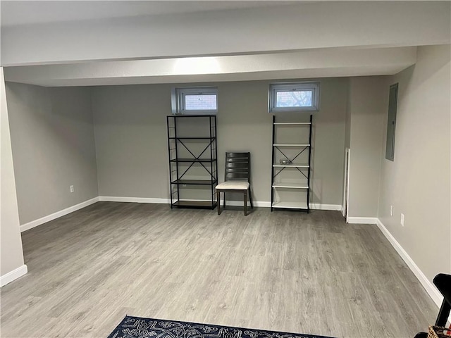 basement featuring hardwood / wood-style floors