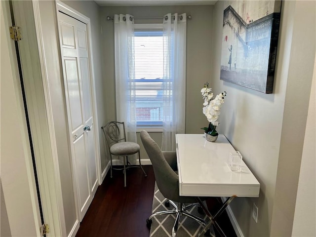 office with dark hardwood / wood-style floors