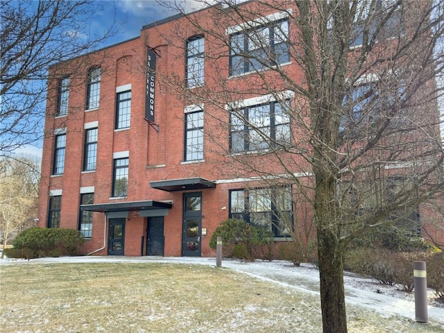 view of snow covered property