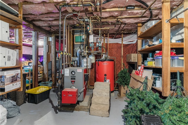 storage area featuring water heater