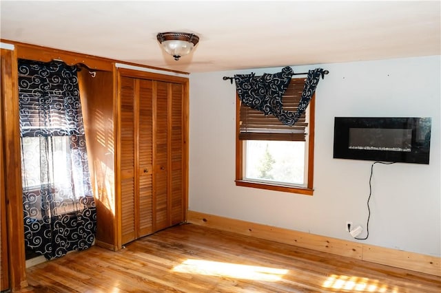 bedroom with hardwood / wood-style flooring and a closet