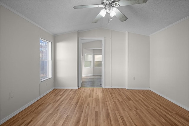 spare room featuring light wood-type flooring, a textured ceiling, and plenty of natural light