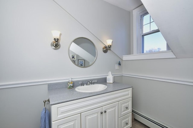 bathroom featuring vanity and a baseboard radiator