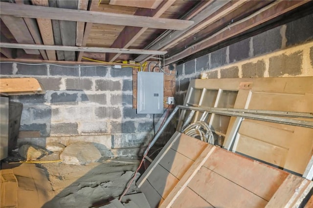 basement with electric panel