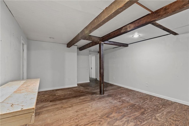 basement with wood-type flooring