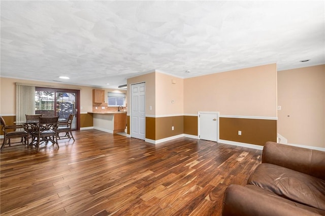 living room with dark hardwood / wood-style floors