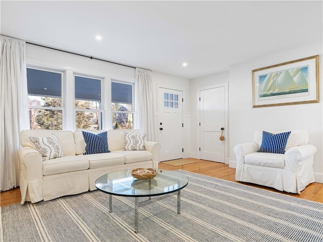 living room with light hardwood / wood-style flooring