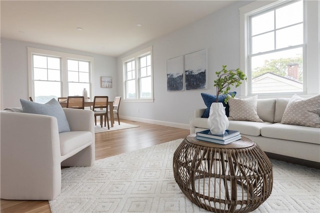 living room featuring plenty of natural light and light wood-type flooring