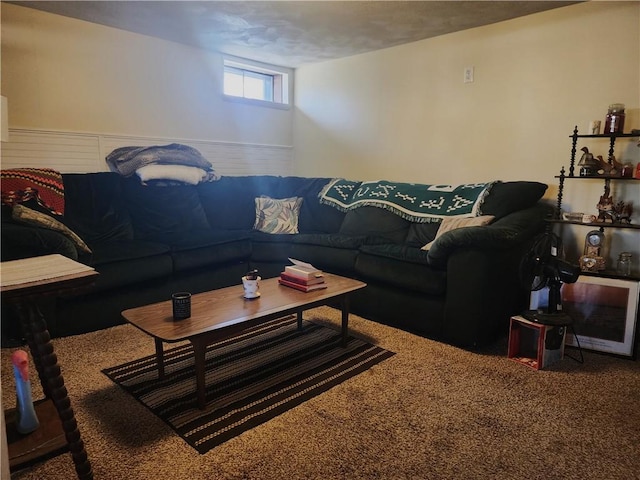 living room featuring carpet floors