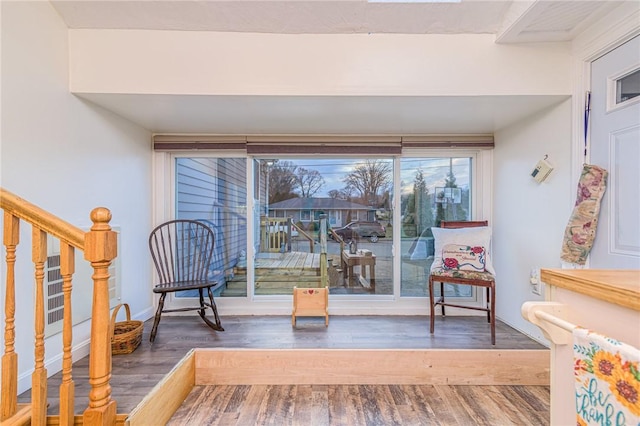 sitting room featuring dark wood-type flooring