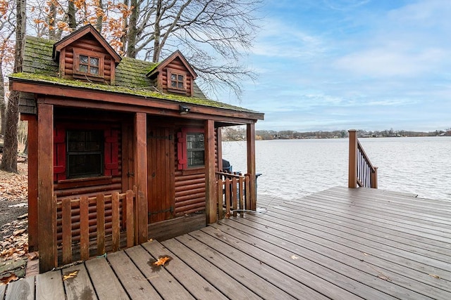 view of dock with a water view