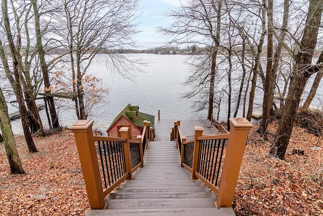 view of dock with a water view