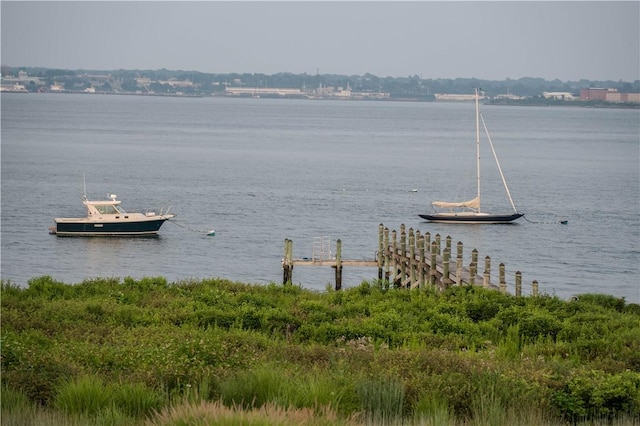 view of water feature featuring a dock