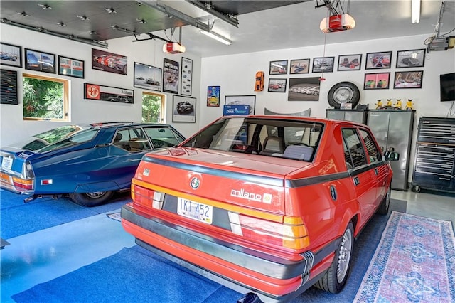 garage with a garage door opener