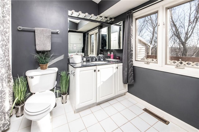 bathroom featuring tile patterned flooring, vanity, and toilet