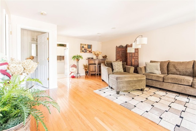 living room with light hardwood / wood-style floors