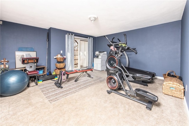 exercise room with carpet flooring