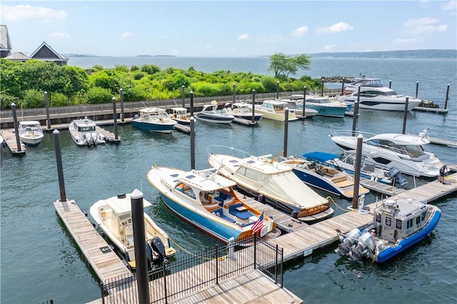 view of dock with a water view