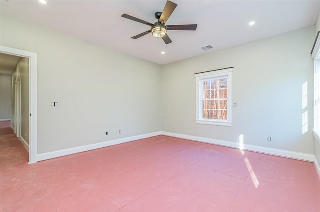 empty room with plenty of natural light and ceiling fan