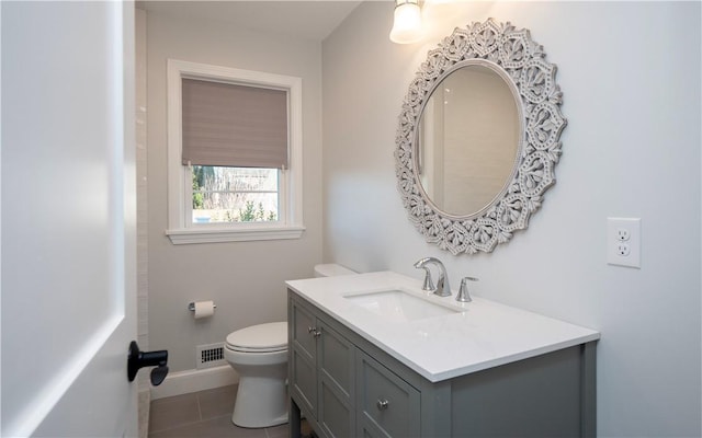 bathroom featuring tile patterned flooring, vanity, and toilet