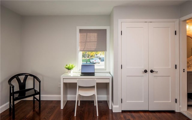 office space featuring dark hardwood / wood-style flooring