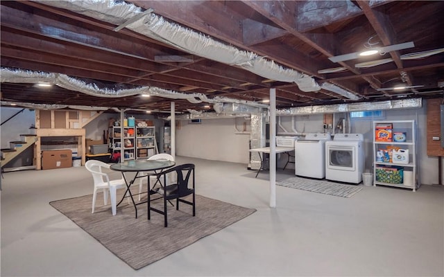 basement featuring washing machine and dryer