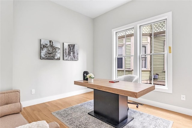 home office featuring wood-type flooring