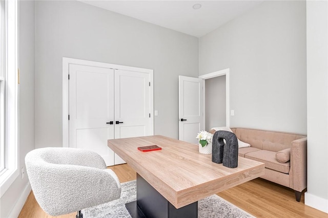 home office featuring light hardwood / wood-style floors