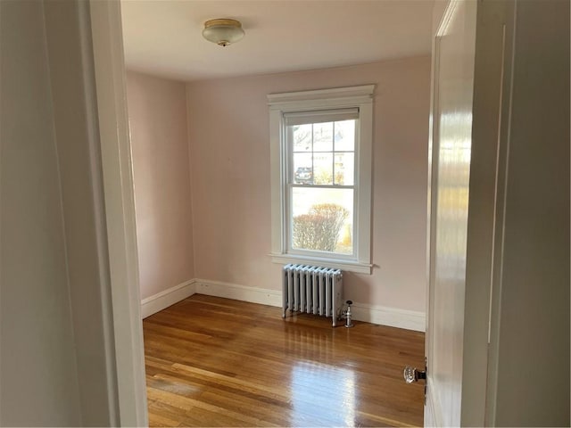 unfurnished room featuring light wood-type flooring and radiator