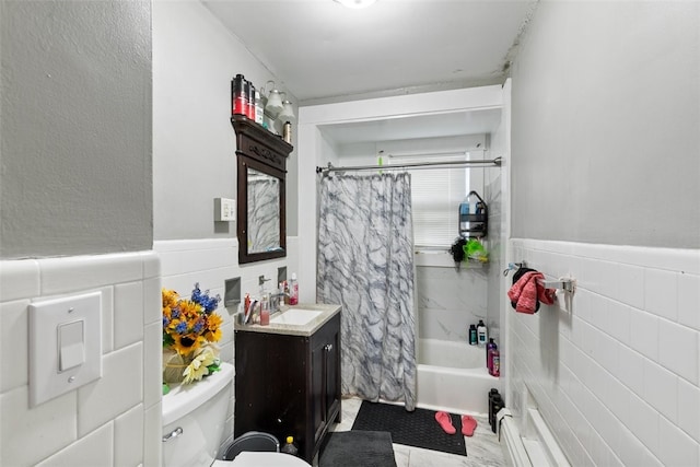 full bathroom featuring vanity, toilet, and shower / bath combo with shower curtain