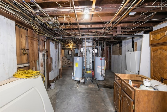 basement featuring gas water heater