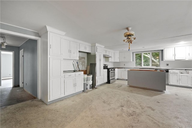 kitchen featuring a center island, stainless steel appliances, white cabinetry, and exhaust hood