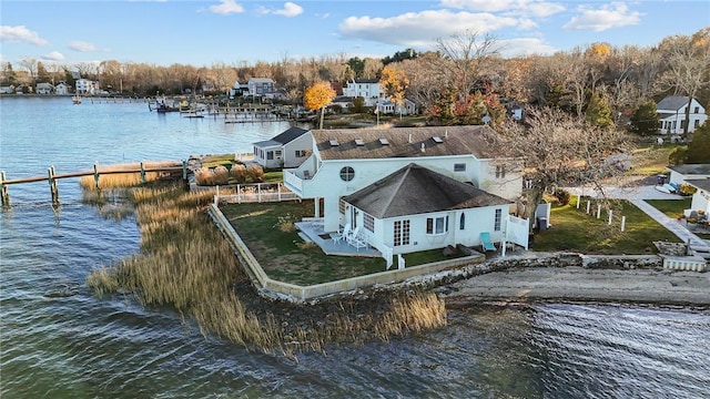 aerial view with a water view