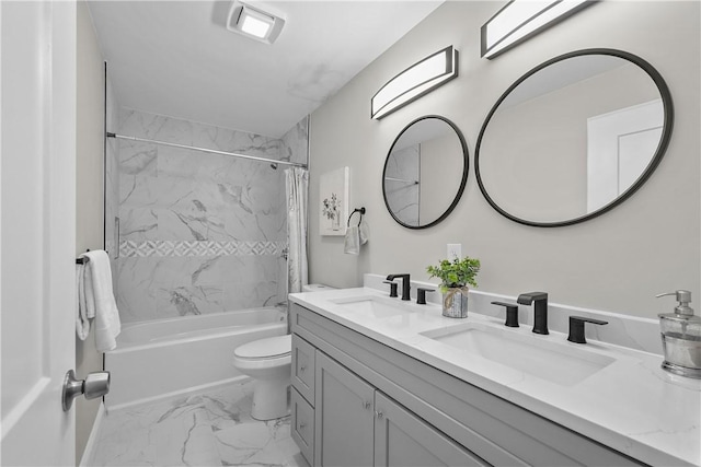 full bathroom featuring vanity, toilet, and shower / bath combo with shower curtain