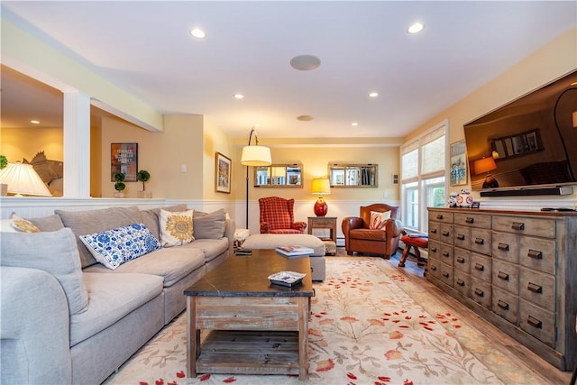 living room with light wood-type flooring