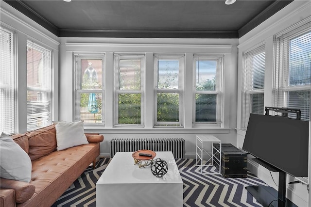 sunroom featuring radiator heating unit