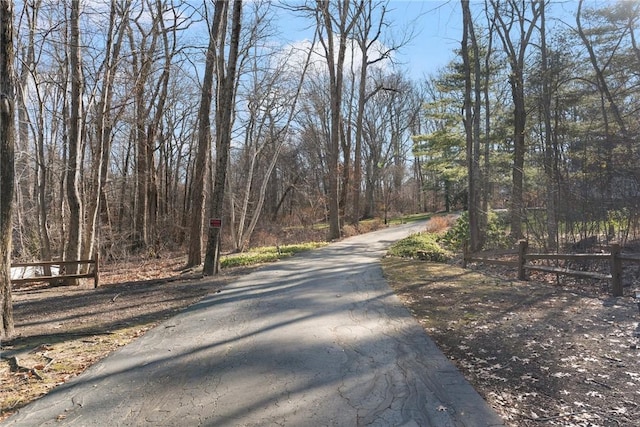 view of road featuring a view of trees