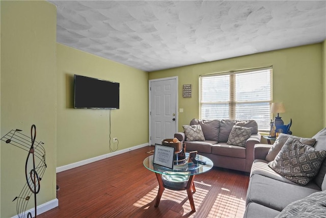 living room with dark hardwood / wood-style flooring