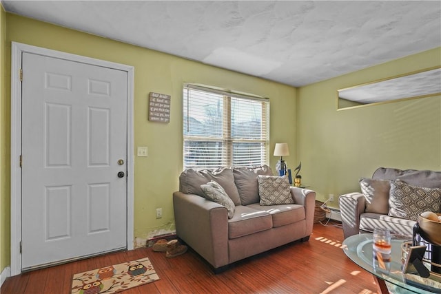 living room featuring hardwood / wood-style floors and a baseboard radiator