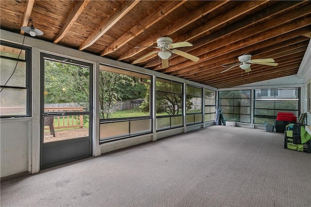 unfurnished sunroom with lofted ceiling