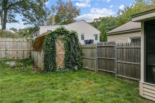 view of yard featuring a shed