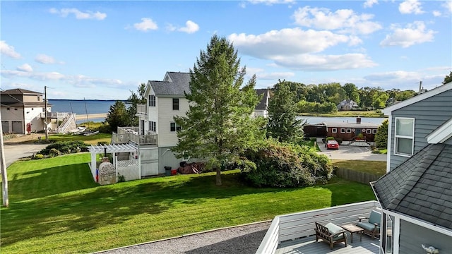 view of yard with a water view