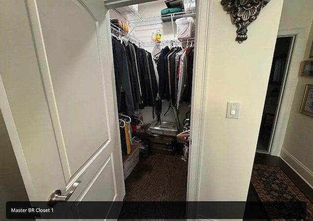 walk in closet featuring dark wood-type flooring