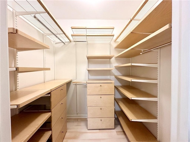 spacious closet featuring light wood-type flooring