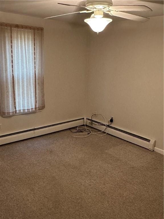 empty room featuring carpet flooring and ceiling fan