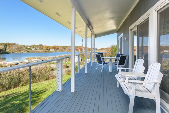 wooden terrace with a water view