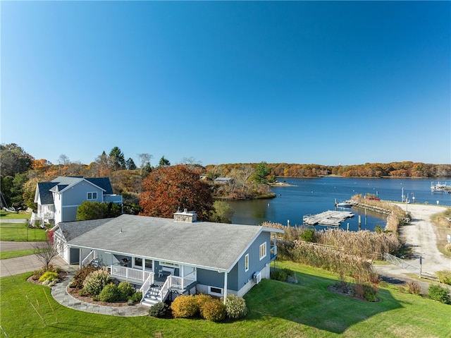 aerial view with a water view