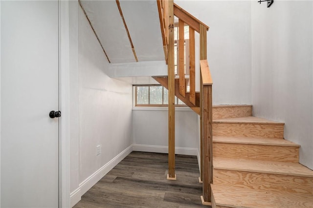 staircase featuring hardwood / wood-style flooring