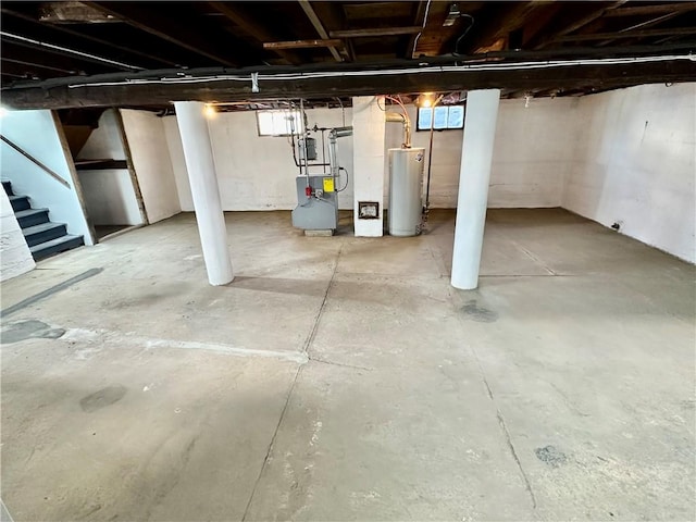 basement featuring water heater